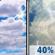 Thursday: A 40 percent chance of showers and thunderstorms, mainly after 3pm. Partly sunny, with a high near 71. Calm wind becoming southwest around 6 mph in the afternoon. New rainfall amounts of less than a tenth of an inch, except higher amounts possible in thunderstorms. Thursday: A 40 percent chance of showers and thunderstorms, mainly after 3pm. Partly sunny, with a high near 71. Calm wind becoming southwest around 6 mph in the afternoon. New rainfall amounts of less than a tenth of an inch, except higher amounts possible in thunderstorms.